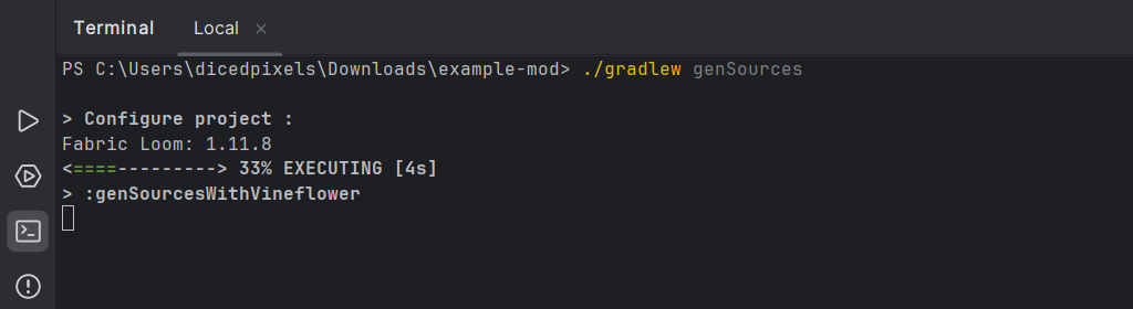 genSources-Aufgabe im Terminal