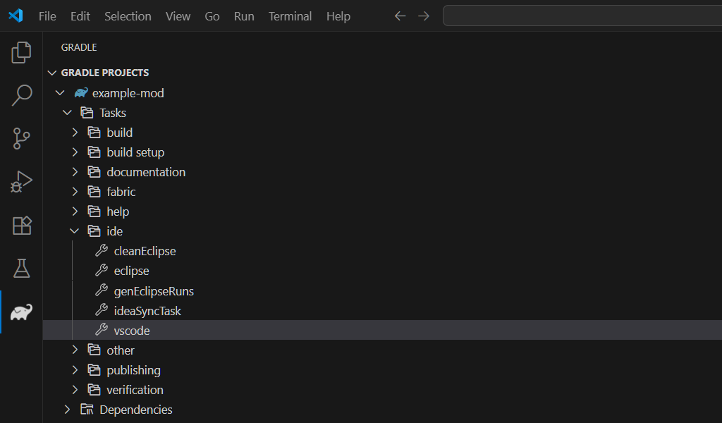 vscode-Aufgabe in der Gradle-Ansicht
